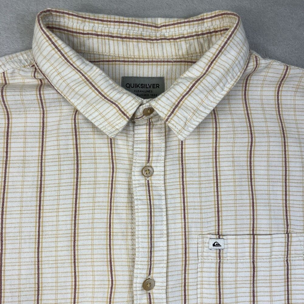 Quiksilver Clean Lines Mens L Striped Short Sleeve Button Up Shirt 100% Cotton